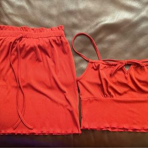 Mini skirt and tank set, orangy/red, size med but really would fit a small best